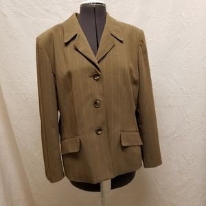 Taupe pinstripe suit, slacks and jacket, size 16
